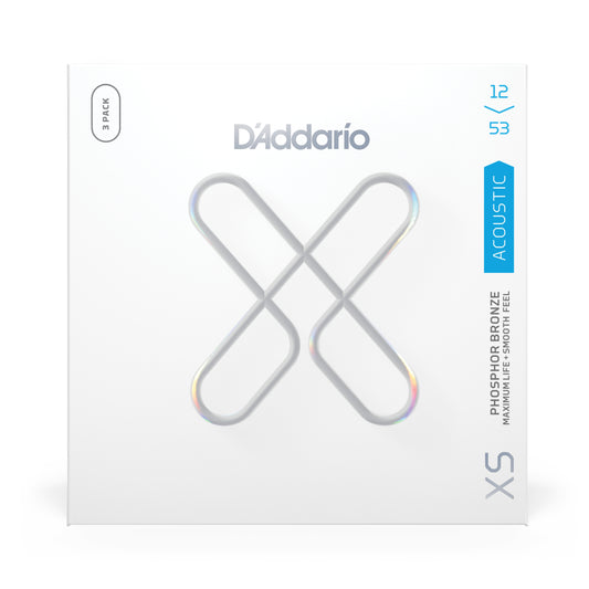 D'Addario XSAPB1253-3P 12-53 Regular Light, XS Phosphor Bronze Coated Acoustic Guitar Strings 3-Pack
