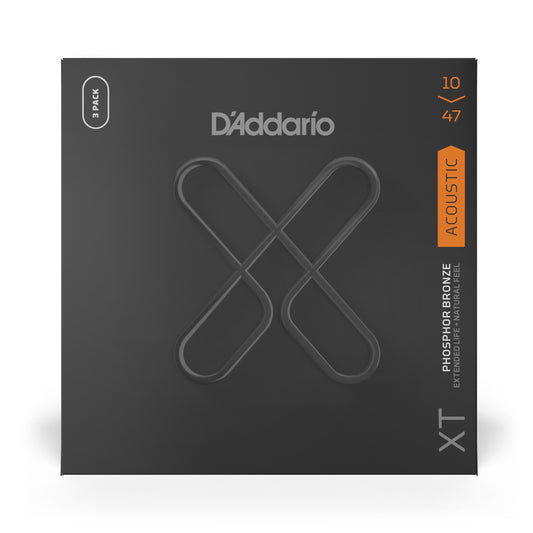 D'Addario XTAPB1047-3P Extra Light, XT Phosphor Bronze Coated Acoustic Guitar Strings, 3-Pack. 10-47