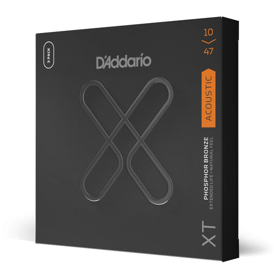 D'Addario XTAPB1047-3P Extra Light, XT Phosphor Bronze Coated Acoustic Guitar Strings, 3-Pack. 10-47