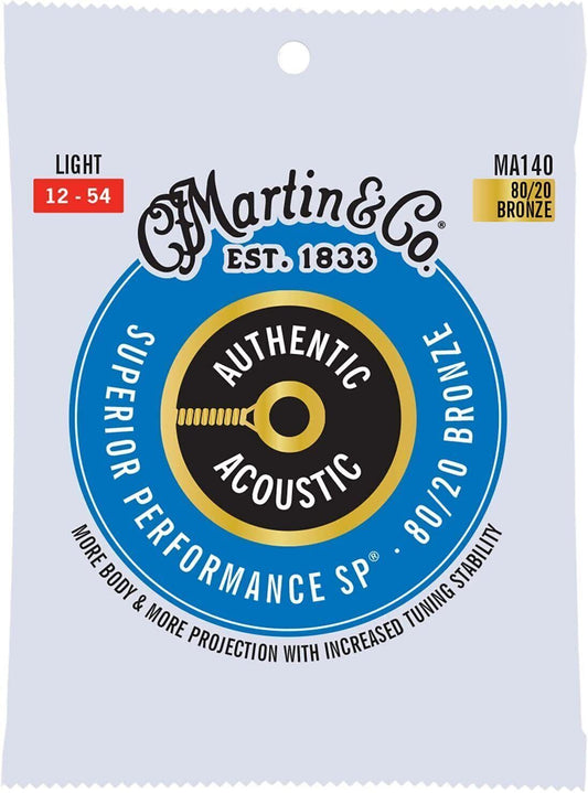 Martin MA140 Acoustic Guitar Strings 80/20 Bronze Light Gauge, 12-54