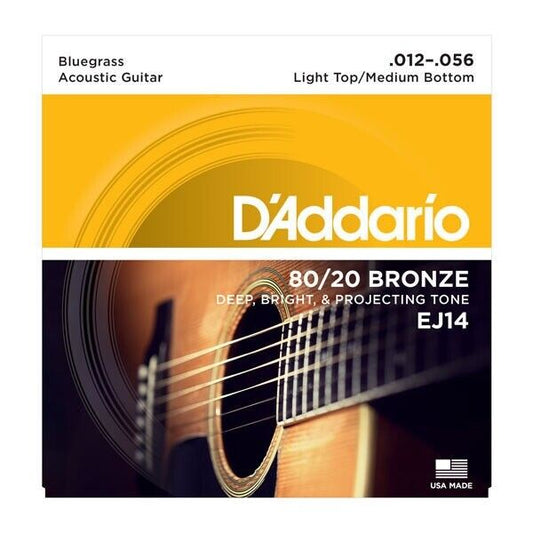 D'Addario EJ14 Light Top Medium Bottom Bluegrass Acoustic Guitar Strings 12-56