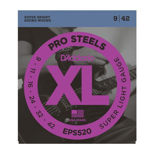 D'Addario EPS520 ProSteels Electric Guitar Strings, Super Light, 9-42