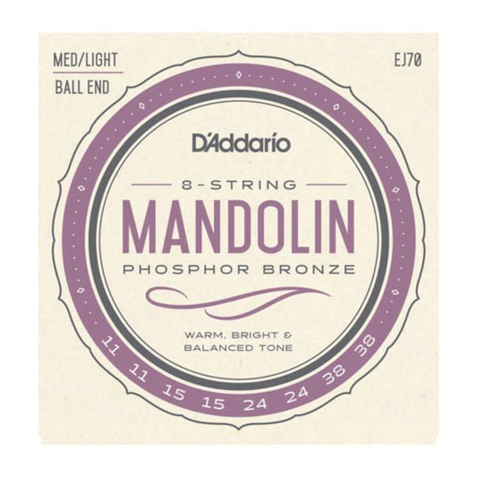 D'Addario EJ70 Phosphor Bronze Mandolin Strings, Ball End, Medium/Light, 11-38