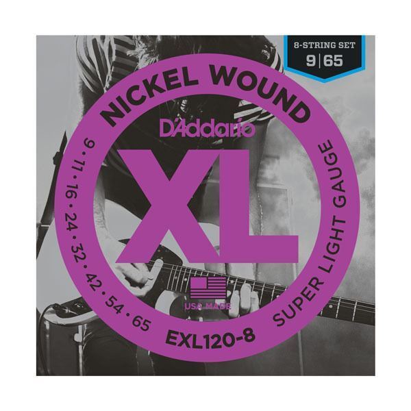 D'Addario EXL120-8 Nickel 8-String Electric Guitar Strings, Super Light, 9-65