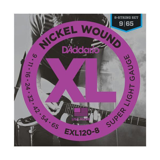 D'Addario EXL120-8 Nickel 8-String Electric Guitar Strings, Super Light, 9-65