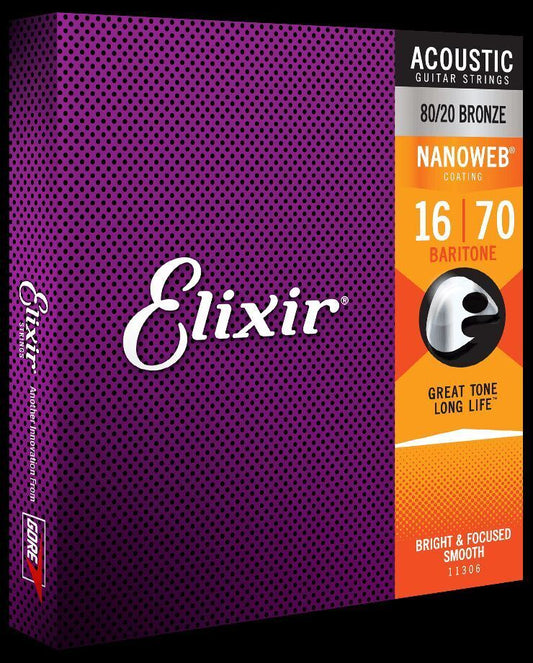 Elixir Strings 11306 Acoustic Baritone 80/20 Bronze with NANOWEB® Coating, 16-70