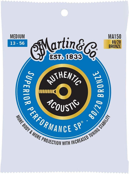 Martin MA150 Acoustic Guitar Strings 80/20 Bronze Medium Gauge, 13-56