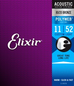 Elixir 11025 Polyweb 80/20 Bronze Custom Light Acoustic, 11-52