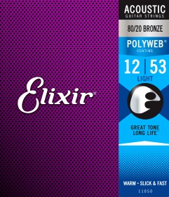 Elixir 11050 Polyweb 80/20 Bronze Light Acoustic Strings, 12-53