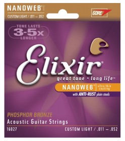 Elixir Strings 16027 Nanoweb Phosphor Bronze Custom Light Acoustic Guitar Strings (11-52)