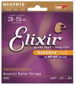 Elixir Strings 16052 Nanoweb Phosphor Bronze Light Acoustic Guitar Strings (12-53)