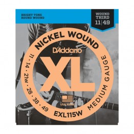 D'Addario EXL115W Nickel, Med/Blues-Jazz Rock, Wound 3rd, 11-49