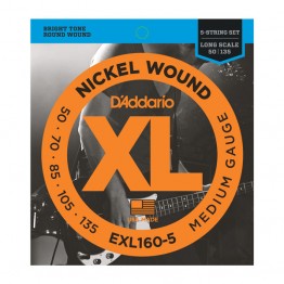 D'Addario EXL160-5 Nickel Wound 5-String Bass, Med, 50-135, Long
