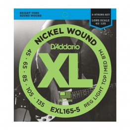 D'Addario EXL165-5 NW 5-String Bass, Custom Light, 45-135, Long Scale
