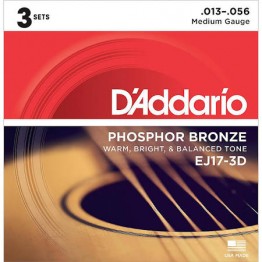 D'Addario EJ17-3D Phosphor Bronze, Medium, 13-56