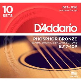 D'Addario EJ17-10P Phosphor Bronze, Medium, 13-56