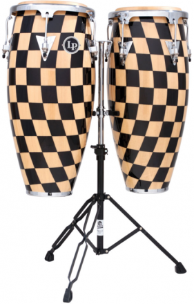 LP Aspire® Accent Congas 10" & 11" Set with Double Stand, Checkerboard/Chrome