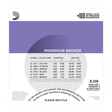 D'Addario EJ26-3D Phosphor Bronze, Custom Light, 11-52, 3 Set