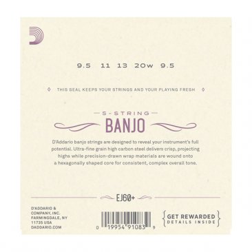 D'Addario EJ60+ 5-String Banjo, Nickel, Light Plus, 9.5-20