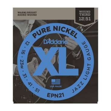D'Addario EPN21 Nickel Jazz Lite Electric Guitar Strings, 12-51