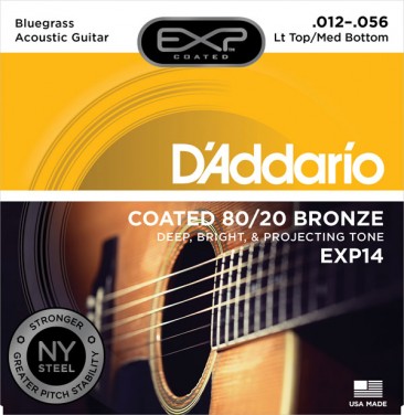 D'Addario EXP14 Coated 80/20, Lt Top/Med Bottom/Bluegrass 12-56
