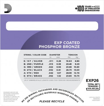 D'Addario EXP26 Coated Phosphor Bronze, Custom Light, 11-52