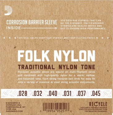 D'Addario EJ33 Folk Nylon, Ball End, 80/20 Bronze/Clear Nylon Trebles