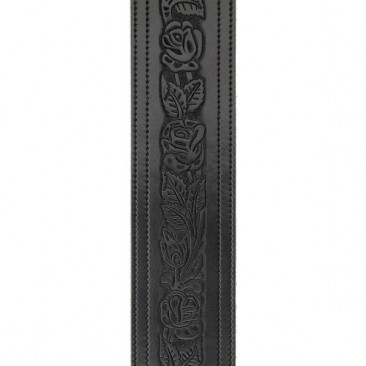 D'Addario L25W1403 2.5" Leather Strap, Embossed Flowers, Black